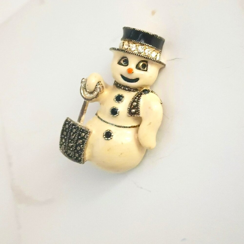 Eisenberg Ice Snowman Brooch Pearl Enamel Crystal Holiday Pin